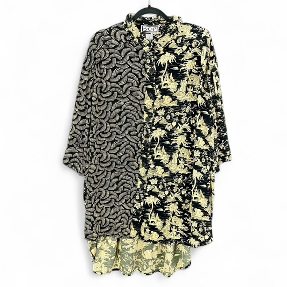 VTG Women’s Black Collared Button Down Asian Inspired Artsy Lagenlook Tunic 4X - Picture 1 of 10